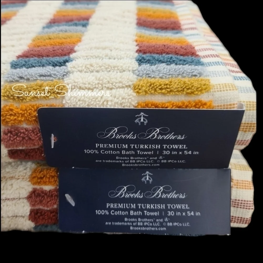 6pc BROOKS BROTHERS Fall Mosaic Tile Rainbow THICK PLUSH TURKISH Towel Set New